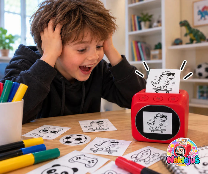 Drukarka drukuje naklejkę z rysunkiem